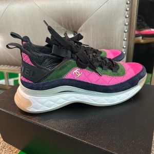 Chanel Interlocking CC Suede Sneakers